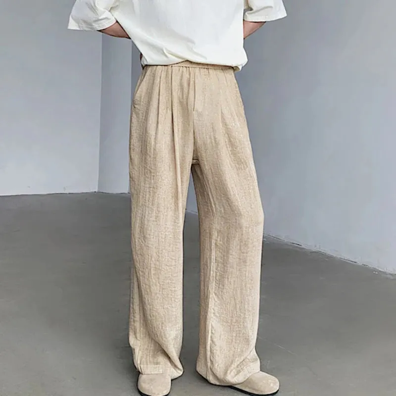 Summer Suit Pants Men's Wear Tie Dyed Thin Ice Silk Loose Casual Wide Leg Trousers Korean Style Men Clothing Simple 9C6033