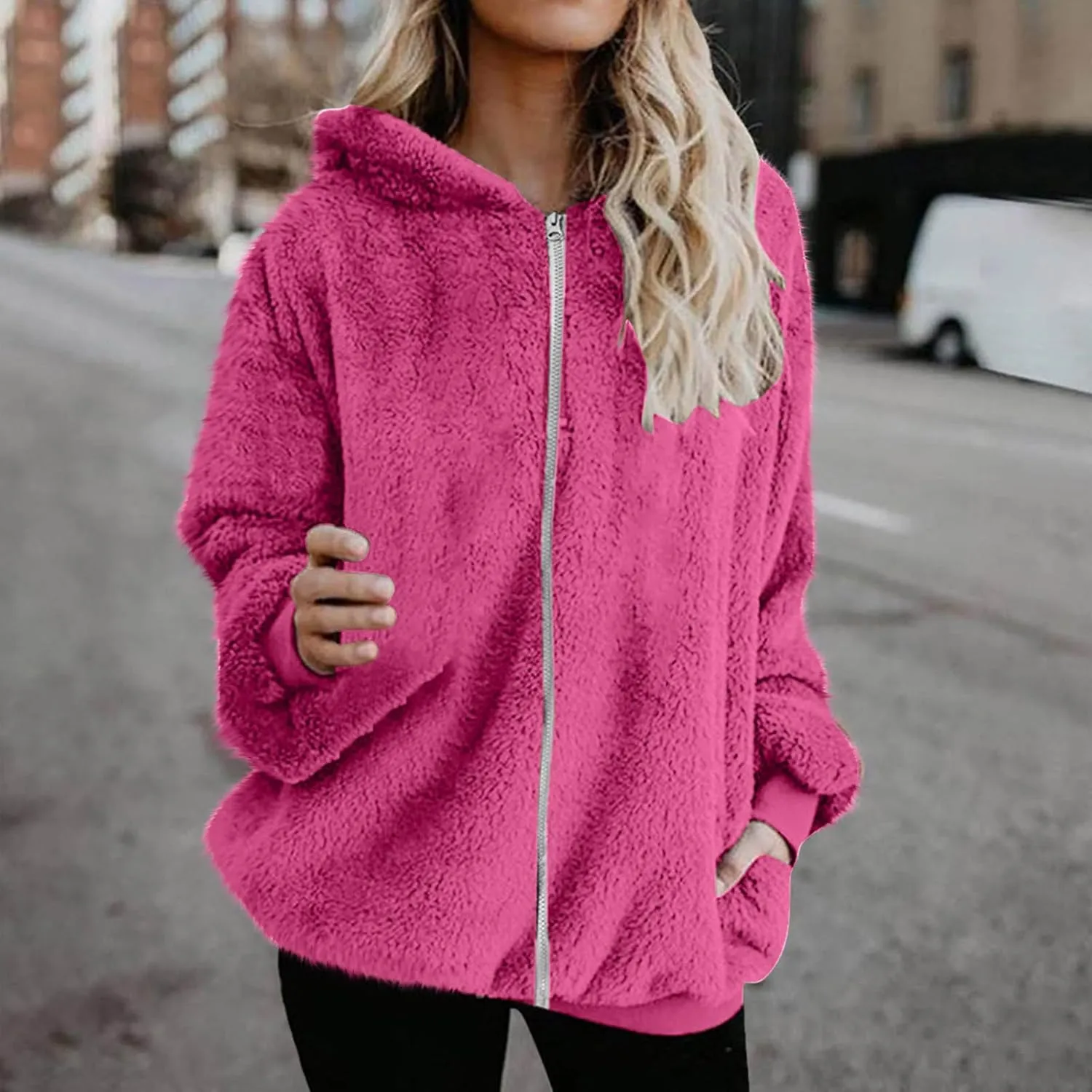 Teddy Coat For Women Plus Size Dressy Casual Fuzzy Fleece Sherpa Jacket Full Zip Up Hooded Fluffy Coats Outwear