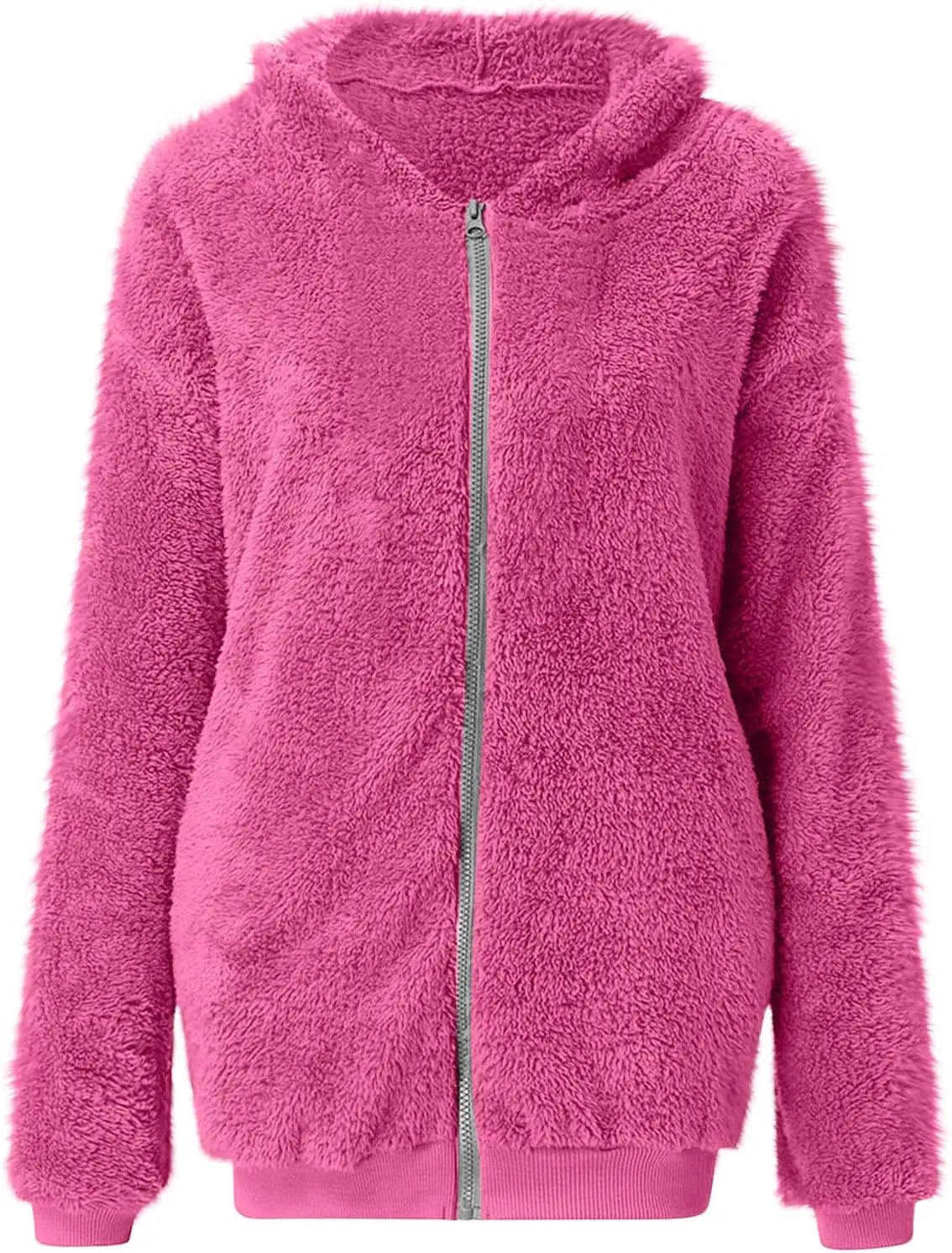 Teddy Coat For Women Plus Size Dressy Casual Fuzzy Fleece Sherpa Jacket Full Zip Up Hooded Fluffy Coats Outwear