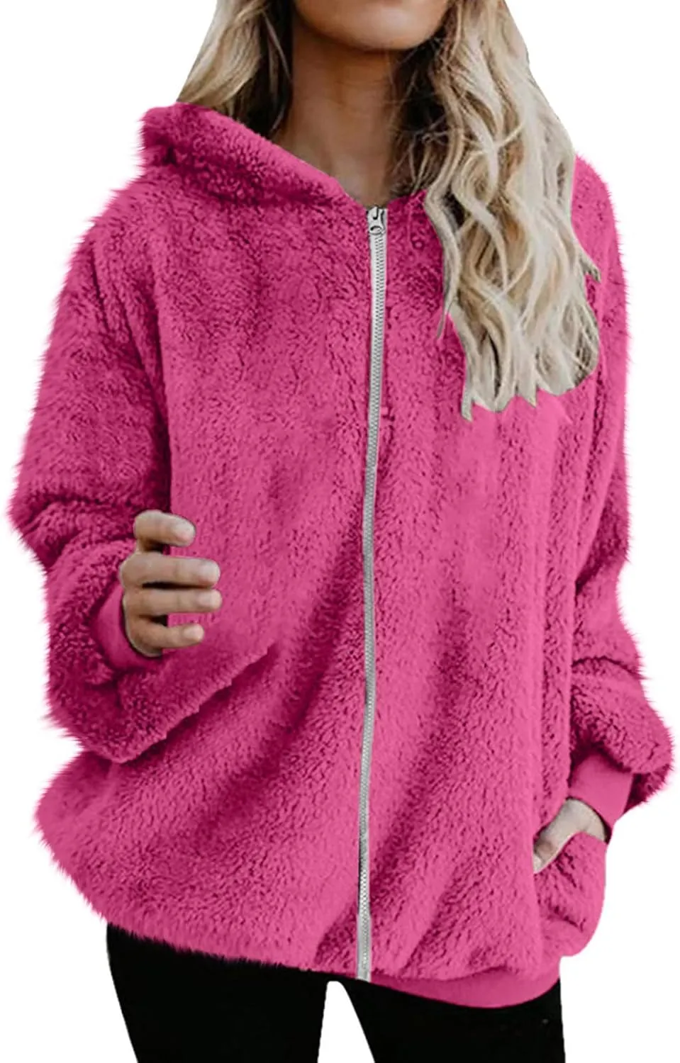 Teddy Coat For Women Plus Size Dressy Casual Fuzzy Fleece Sherpa Jacket Full Zip Up Hooded Fluffy Coats Outwear