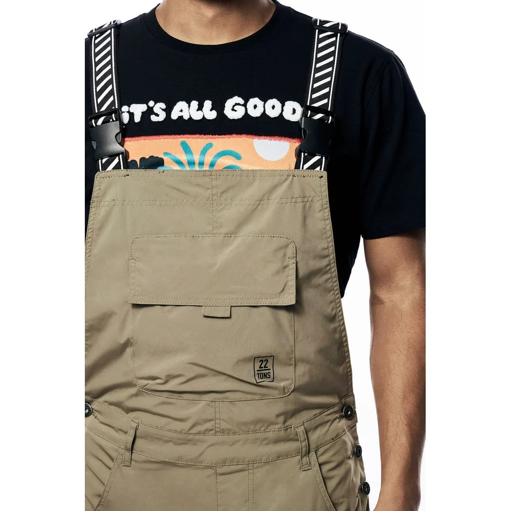 Tonal Color Block Windbreaker Utility Overalls - Light Olive