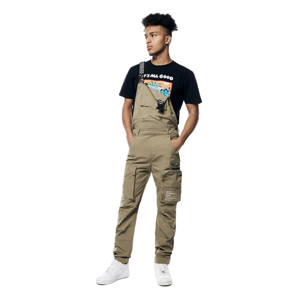 Tonal Color Block Windbreaker Utility Overalls - Light Olive