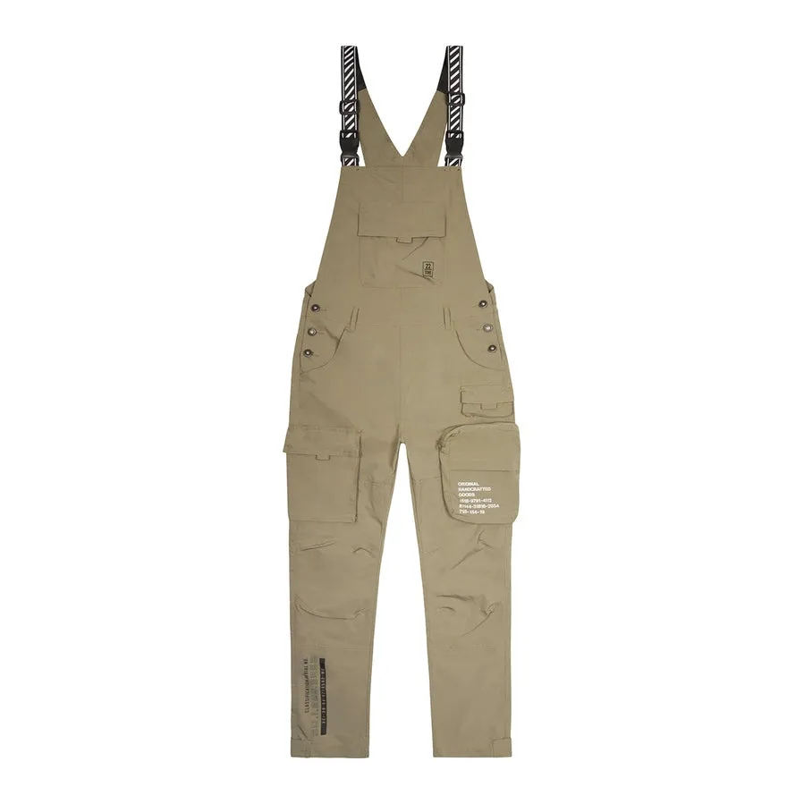 Tonal Color Block Windbreaker Utility Overalls - Light Olive
