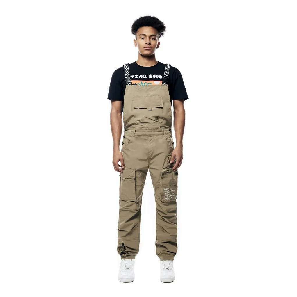 Tonal Color Block Windbreaker Utility Overalls - Light Olive