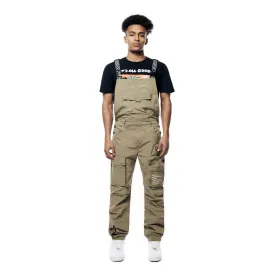 Tonal Color Block Windbreaker Utility Overalls - Light Olive