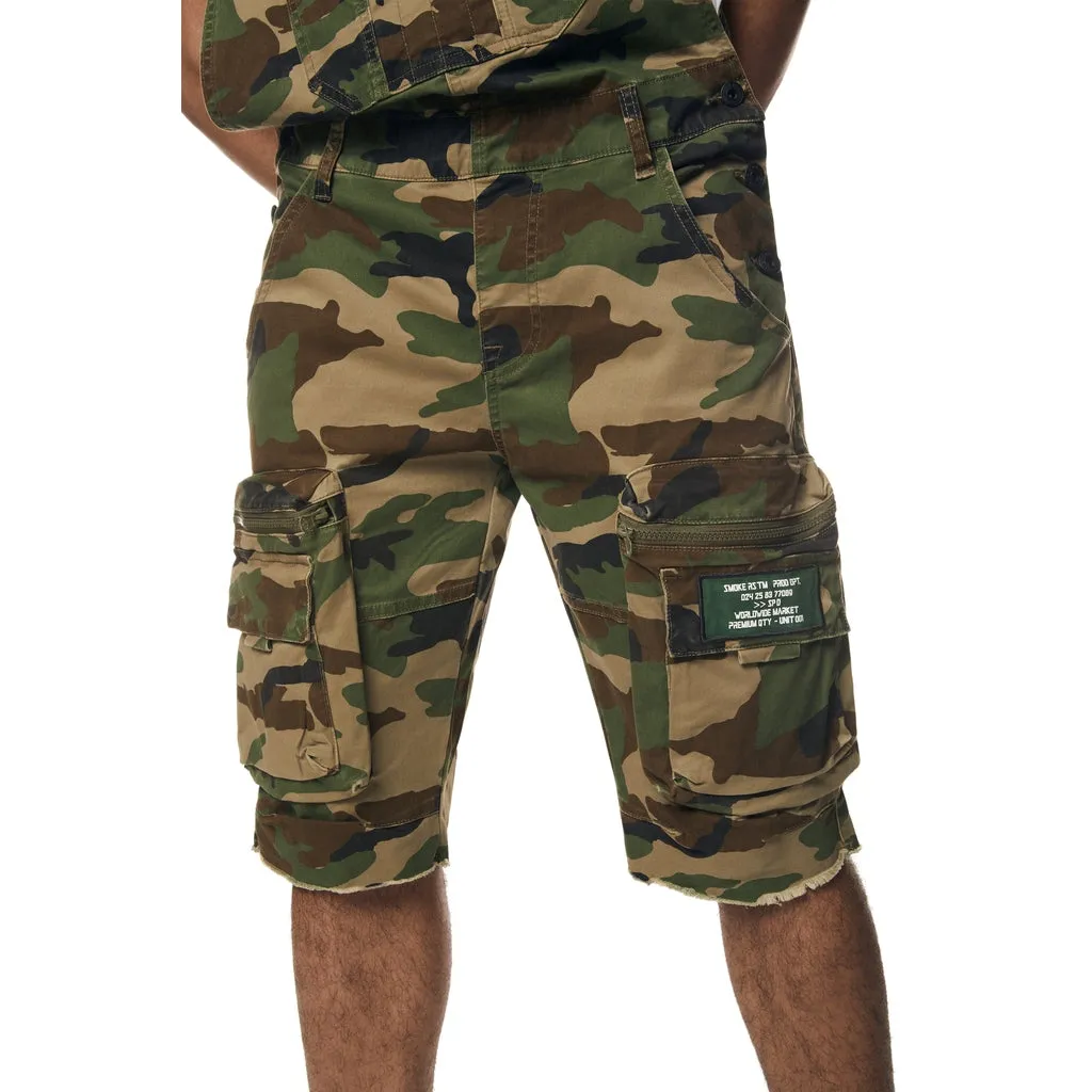 Utility Twill Overall Shorts - Wood Camo