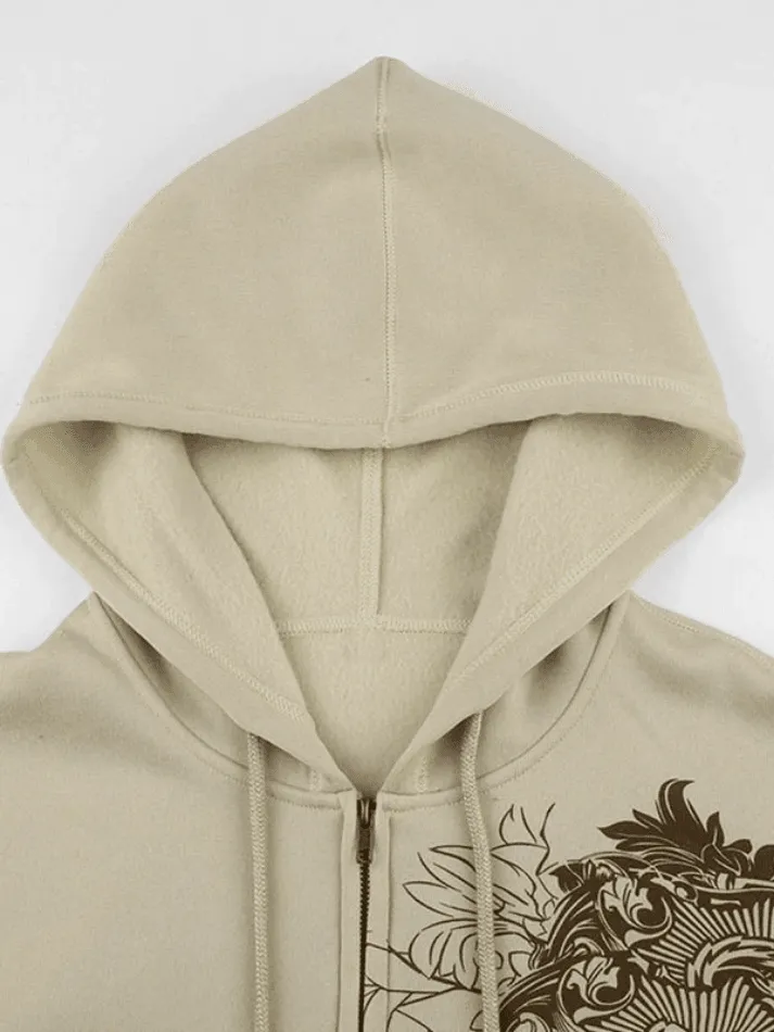 Vintage Floral Graphic Zip Up Hoodie