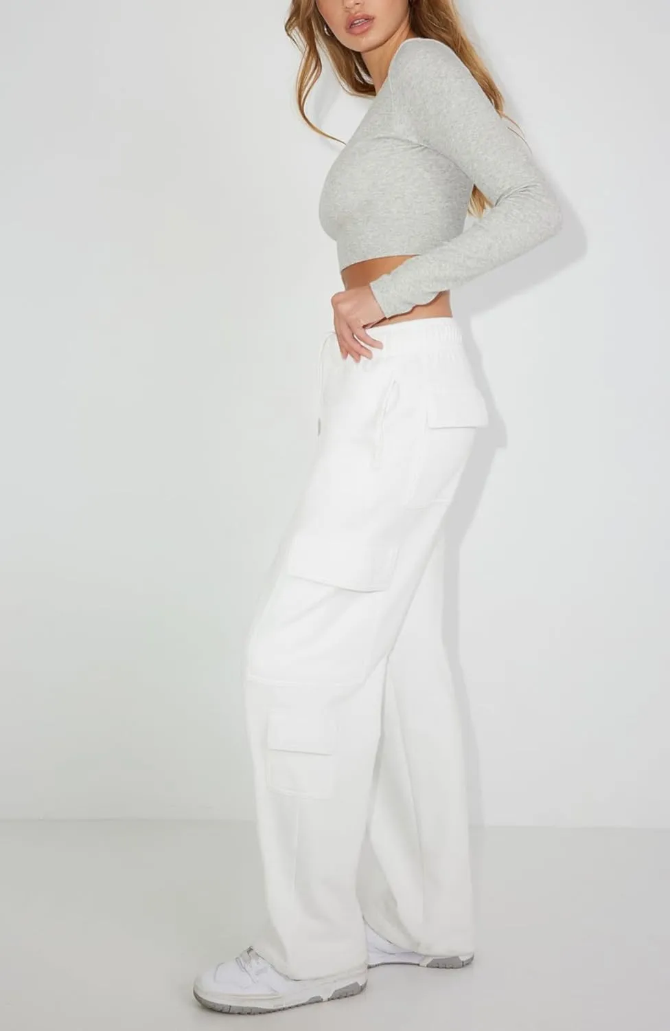 Waitfairy Wide Leg Sweatpants Women Cargo Pants Fleeece High Waisted Baggy Sweatpants for Women Casual Pants with 8 Pockets