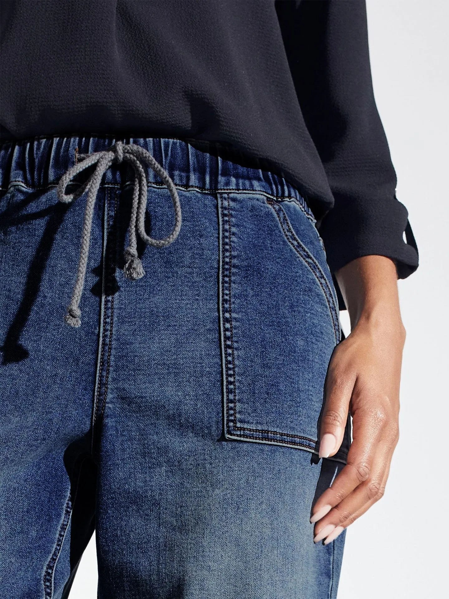 Westport Knit Denim Weekender Pant with Pockets and Drawstring Waist