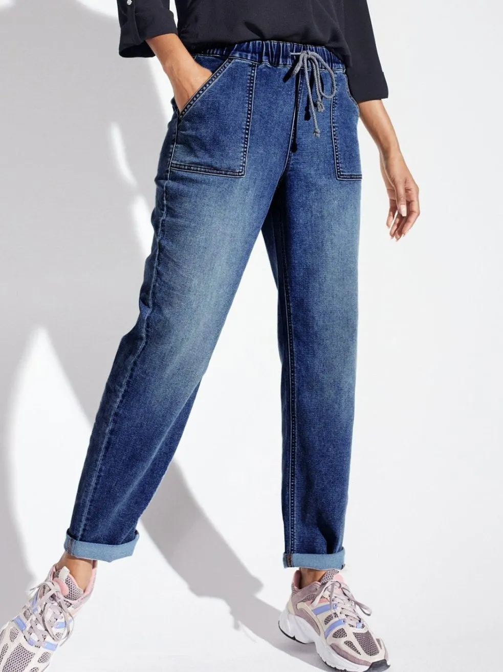 Westport Knit Denim Weekender Pant with Pockets and Drawstring Waist