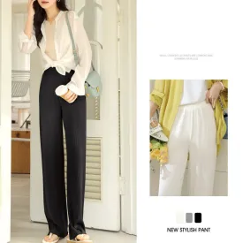 Wjczt Korean Ice Silk Wide Leg Pants Women'S Spring Autumn New Summer High Waist Hanging Loose Straight Tube Casual Knitted Trousers