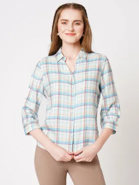 Women Checked Slim Fit Spread Collar Casual Shirt