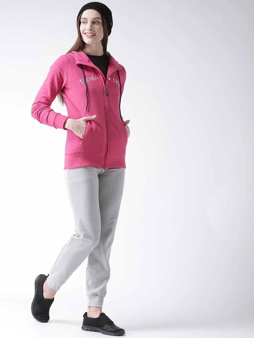 Women Cotton Casual Long Sleeve  Pink Winter Sweatshirt