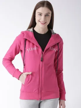 Women Cotton Casual Long Sleeve  Pink Winter Sweatshirt