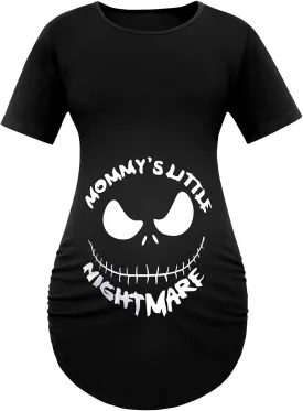 Women Maternity Halloween Tops Mommys Little Nightmare Christmas Pregnant Shirts