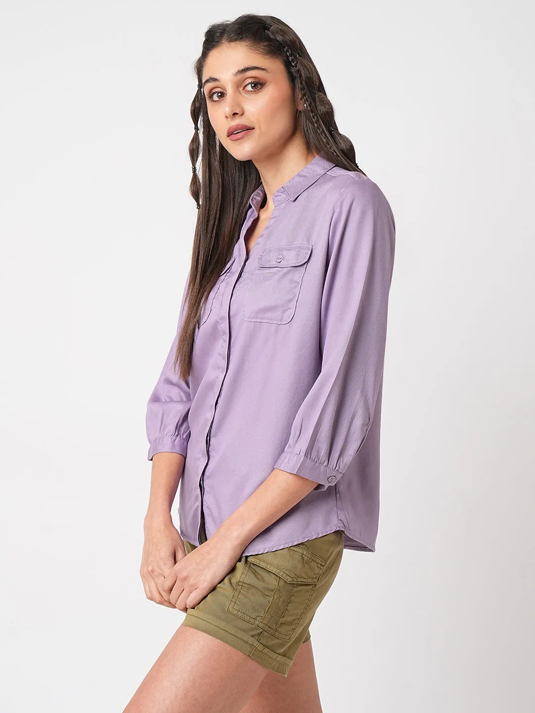 Women Mauve Casual Slim Shirt