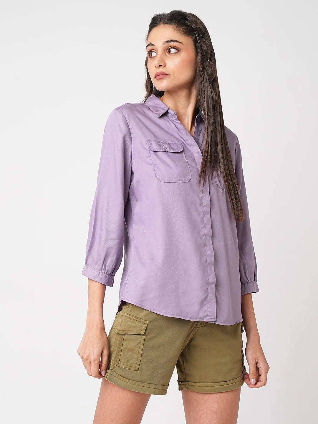 Women Mauve Casual Slim Shirt