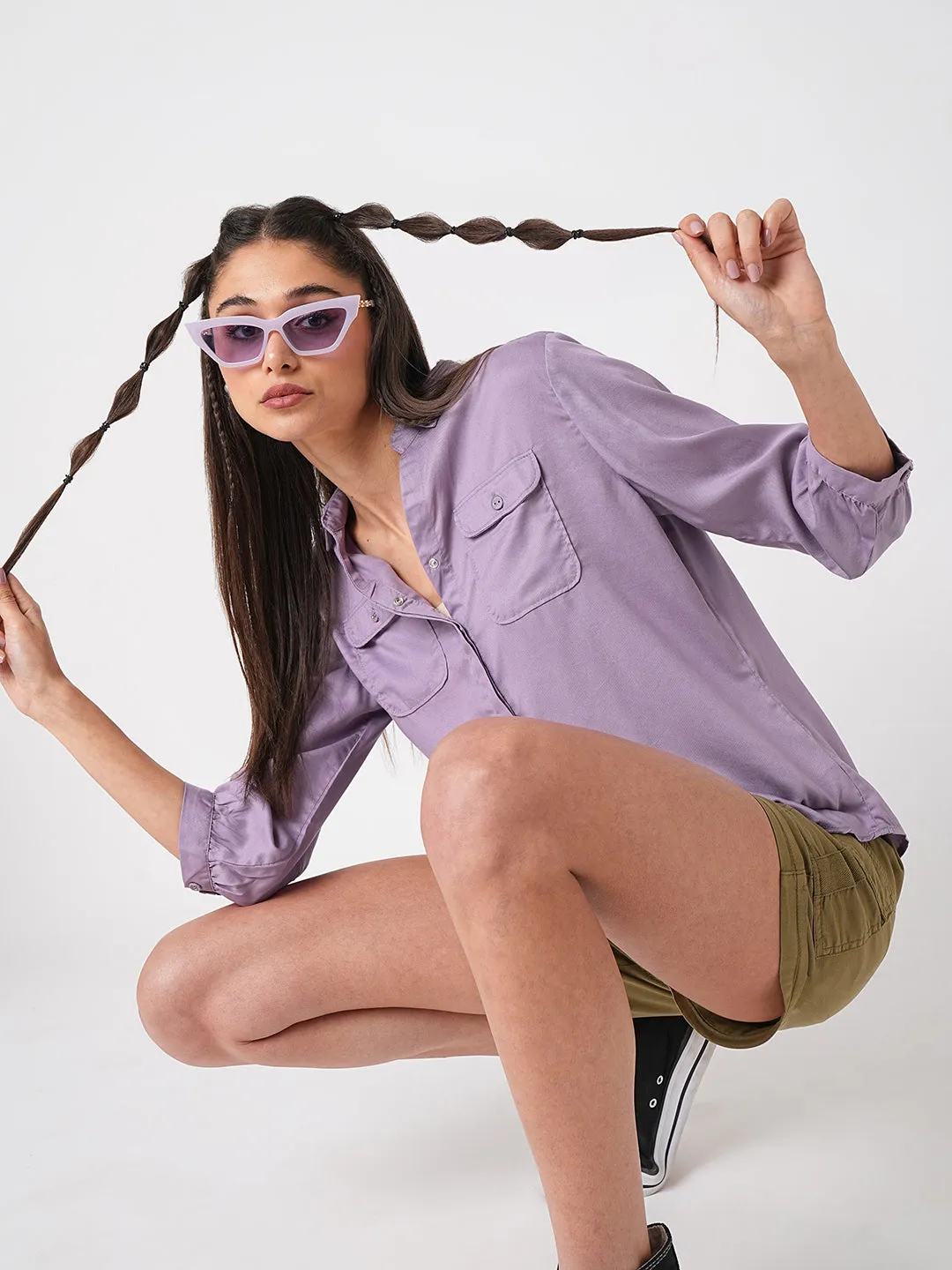 Women Mauve Casual Slim Shirt