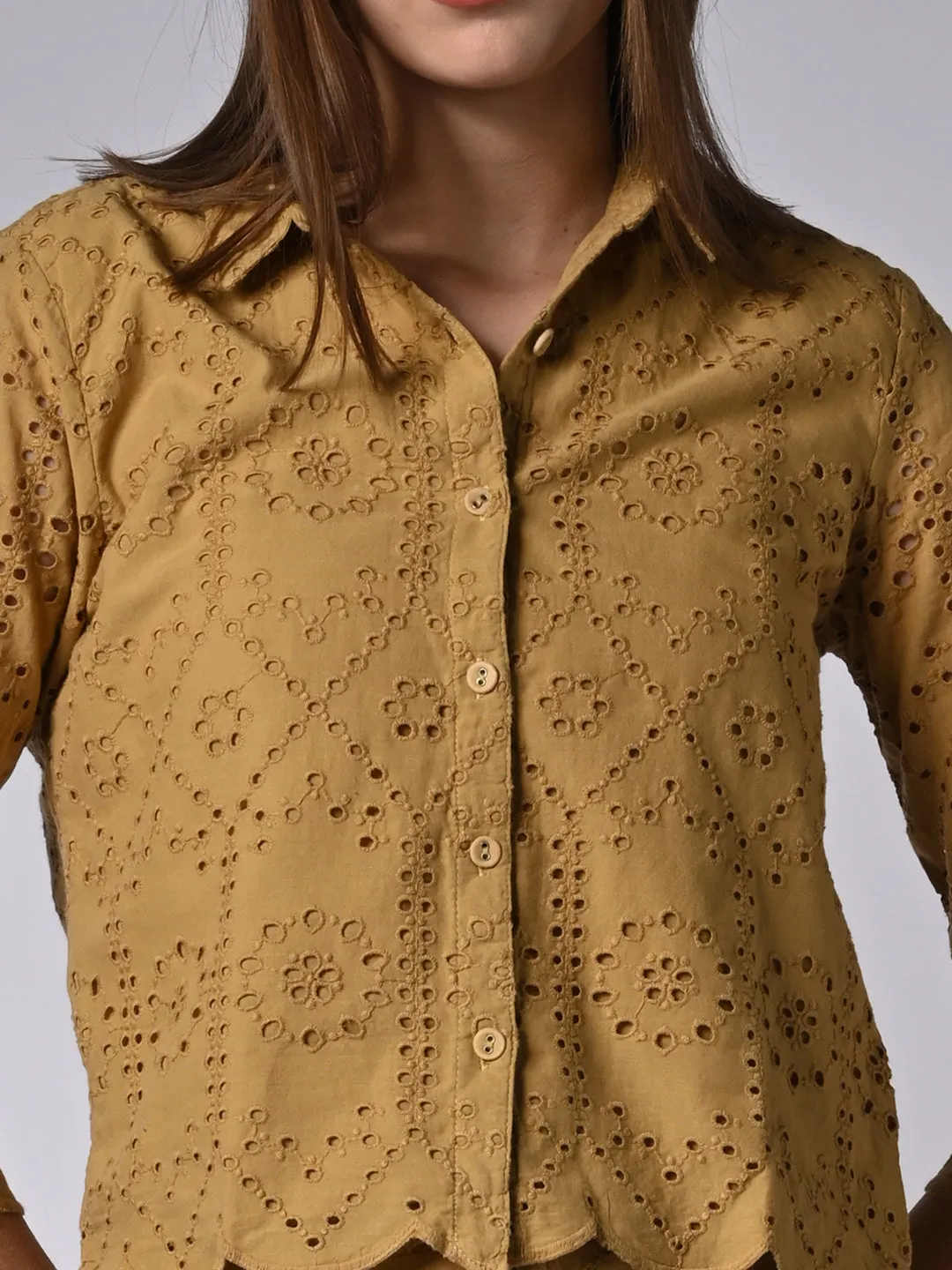Women  Self Design Slim Fit Crop Shirt