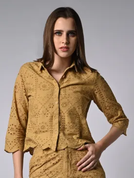 Women  Self Design Slim Fit Crop Shirt