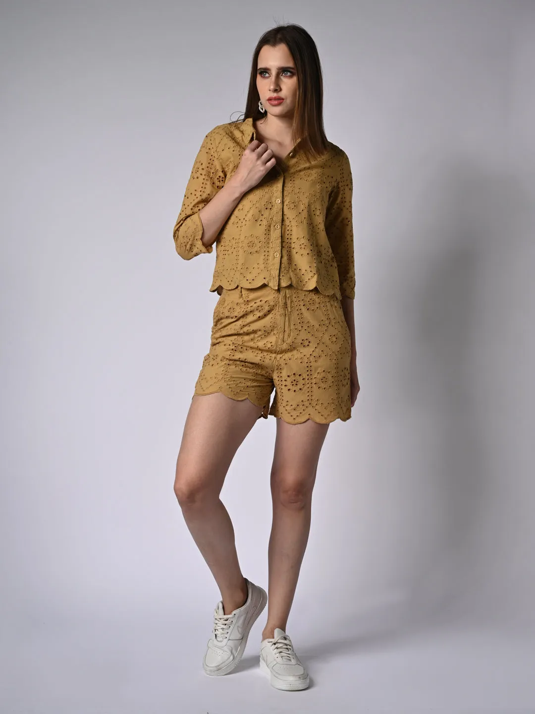 Women  Self Design Slim Fit Crop Shirt