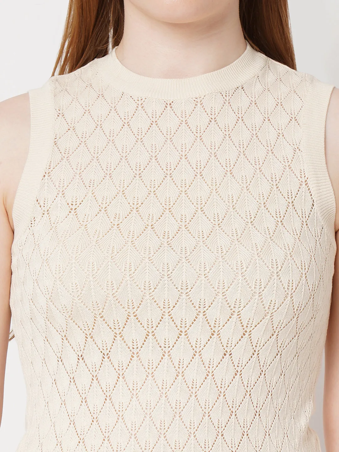 Women Self Design Slim Fit IVORY Tops