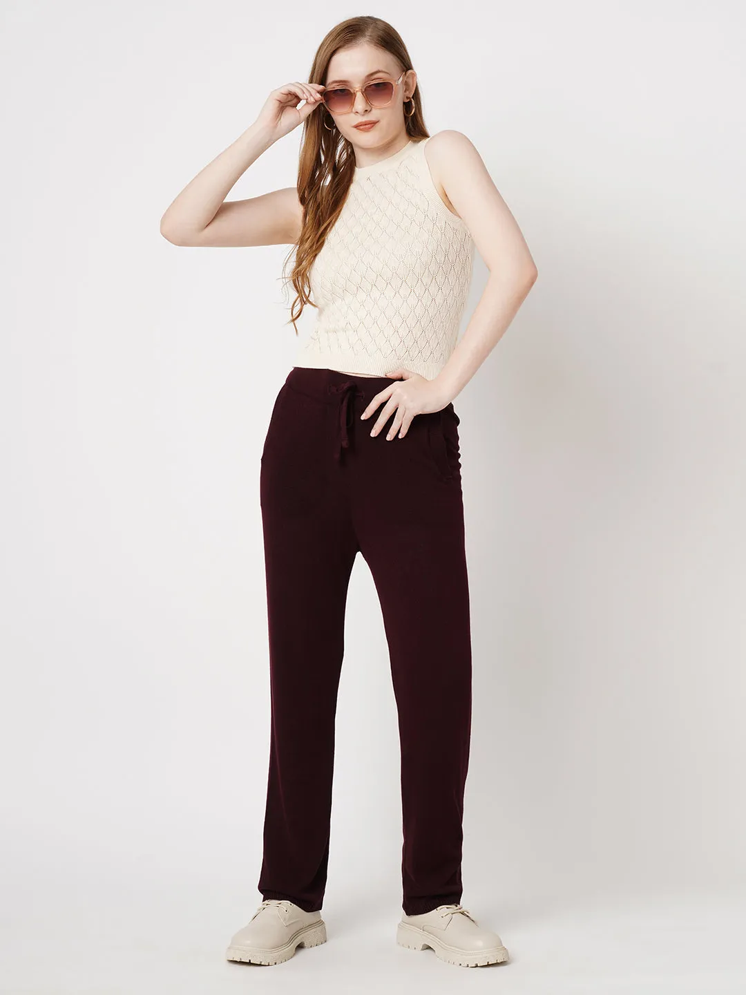 Women Self Design Slim Fit IVORY Tops
