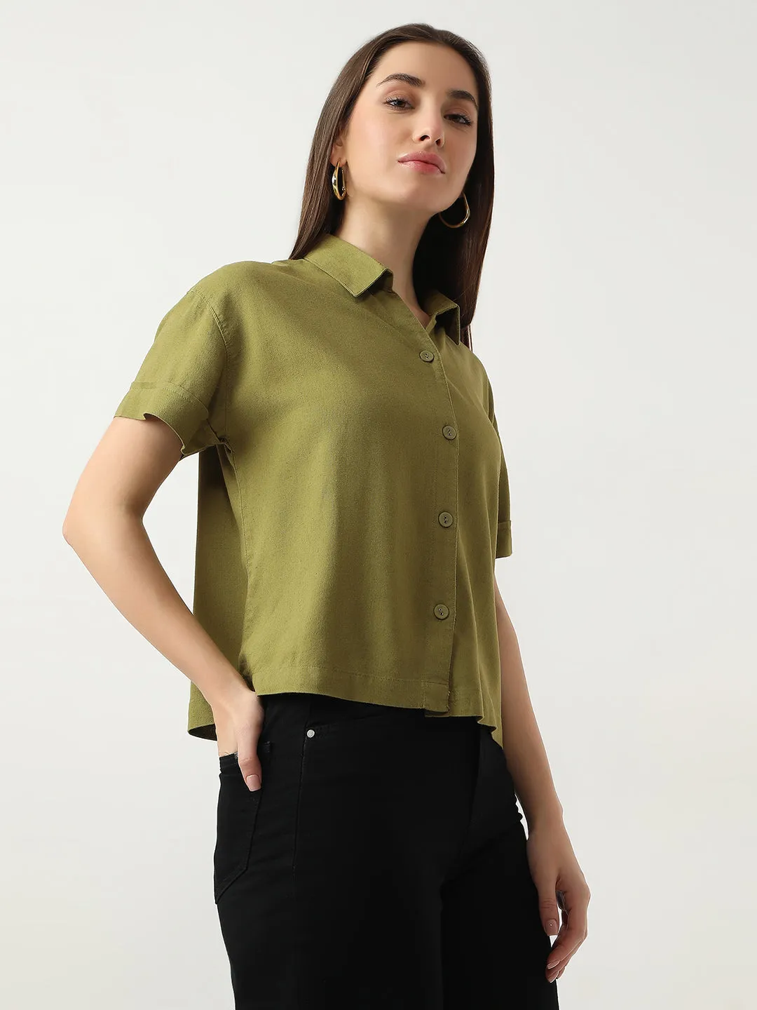 Women Slim Fit Avocado Crop Shirt