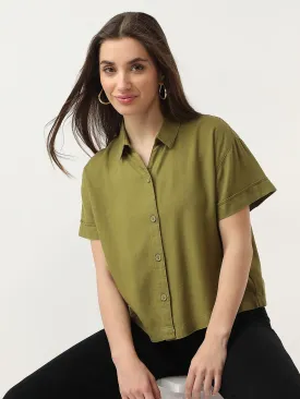 Women Slim Fit Avocado Crop Shirt