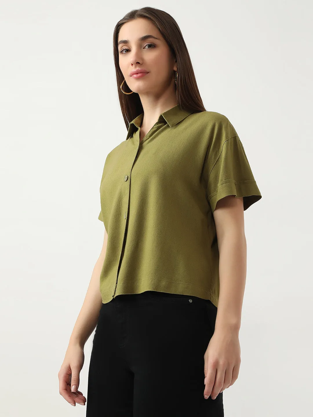 Women Slim Fit Avocado Crop Shirt