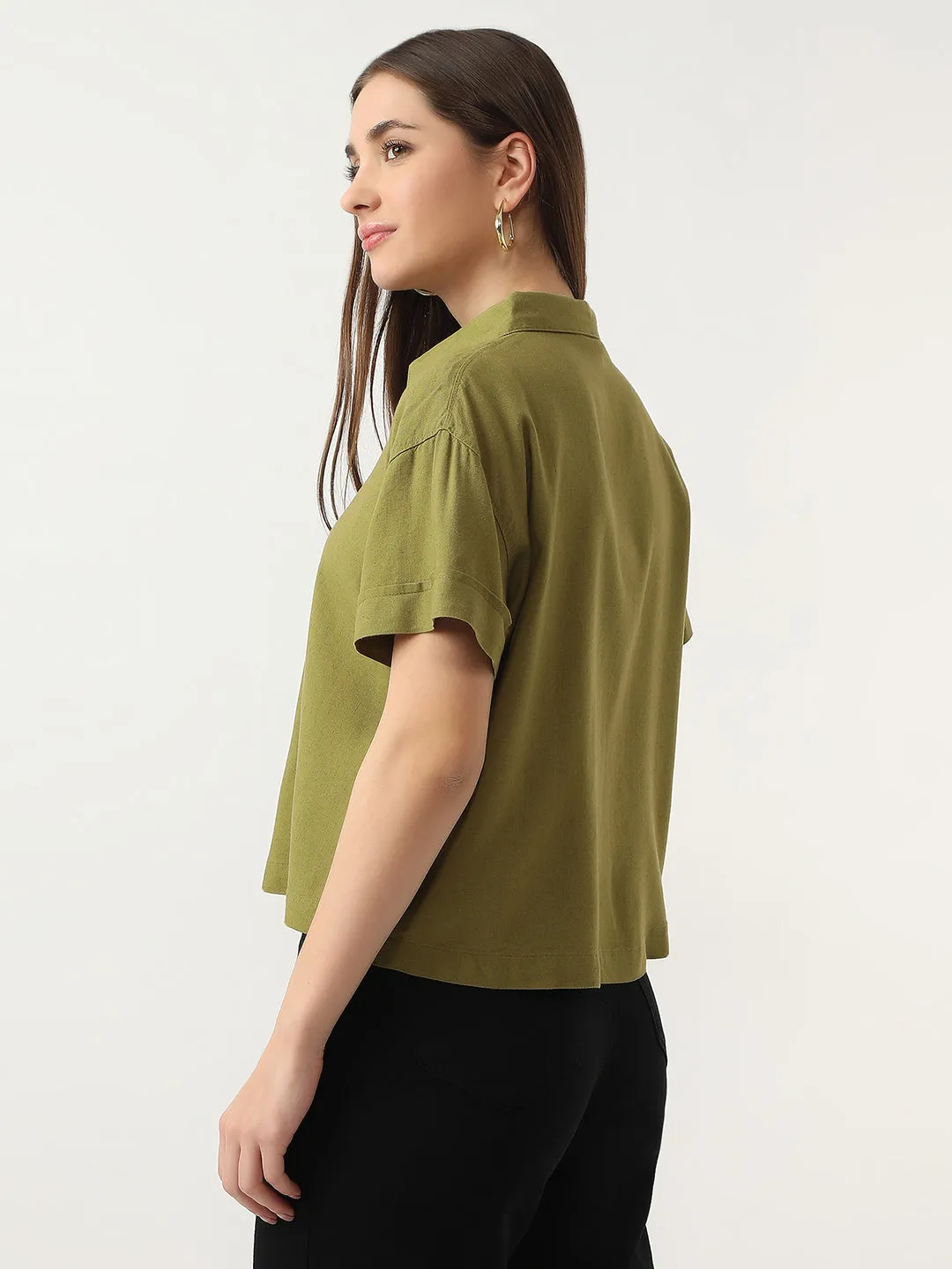 Women Slim Fit Avocado Crop Shirt
