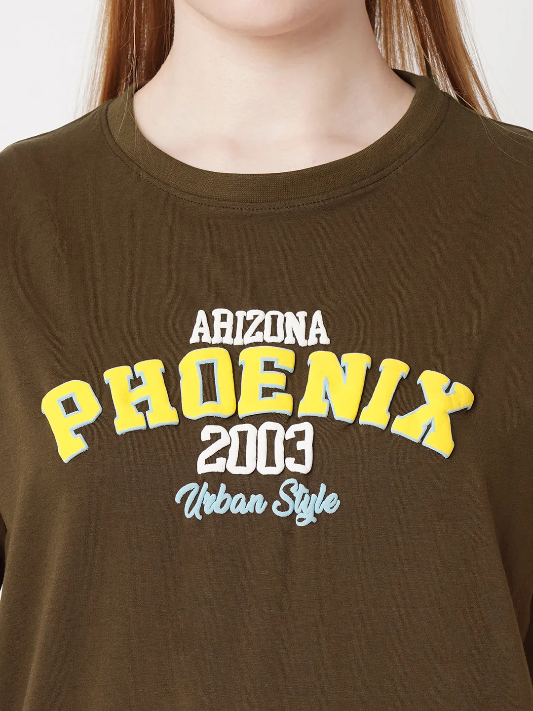 Women Slim Fit Sepia Boxy T-Shirt
