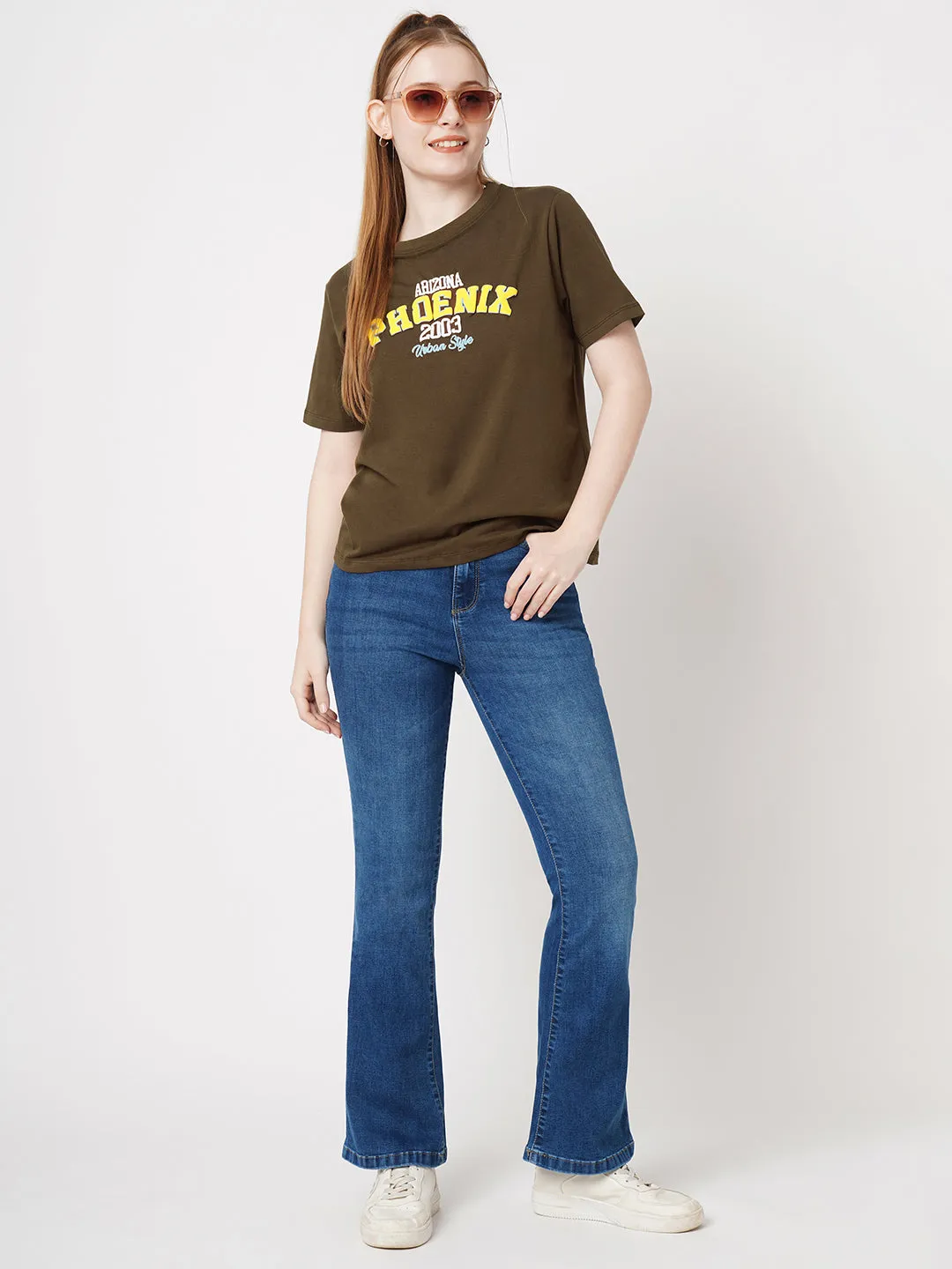 Women Slim Fit Sepia Boxy T-Shirt