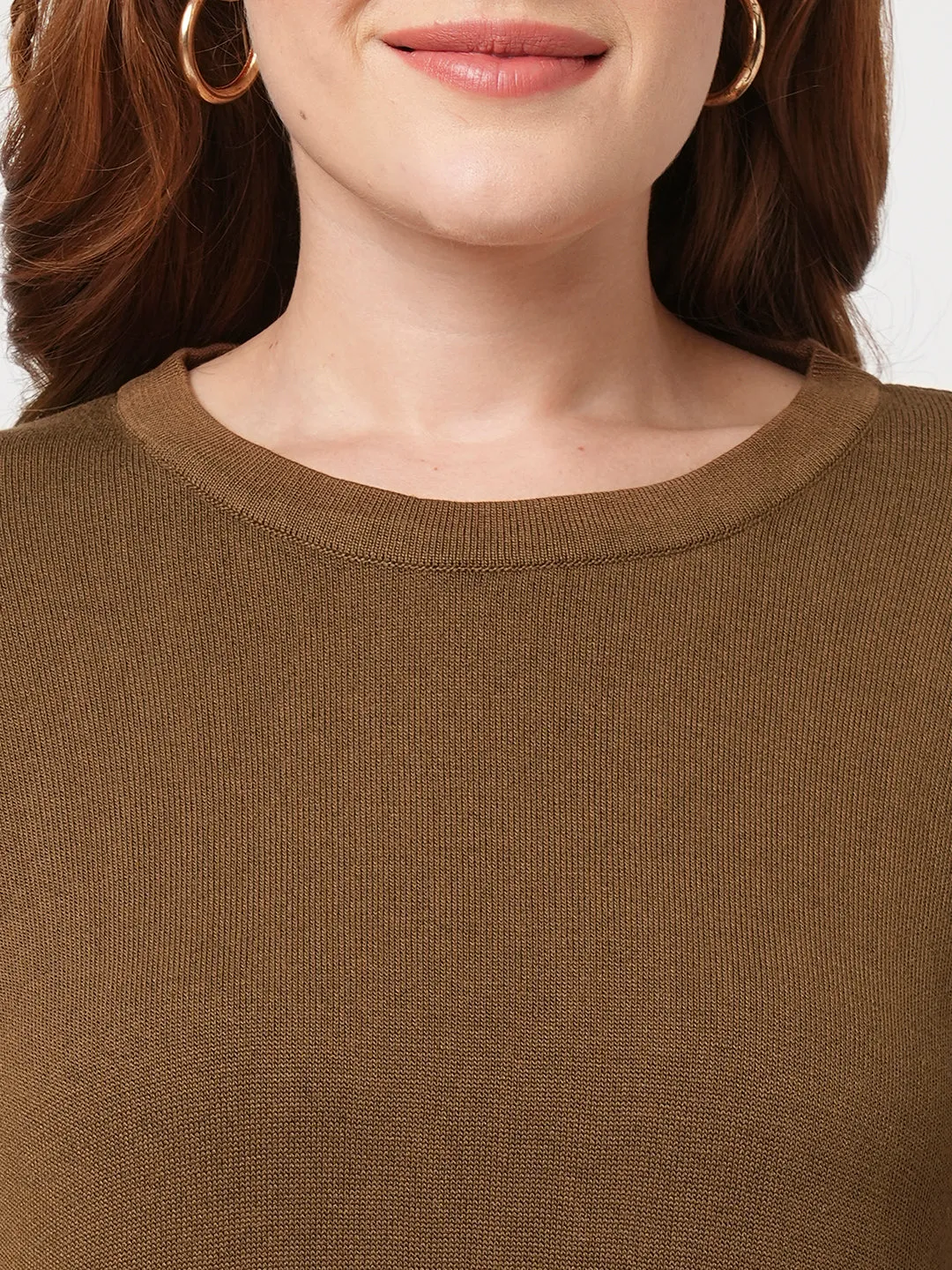 Women Slim Fit Sepia Regular T-Shirt