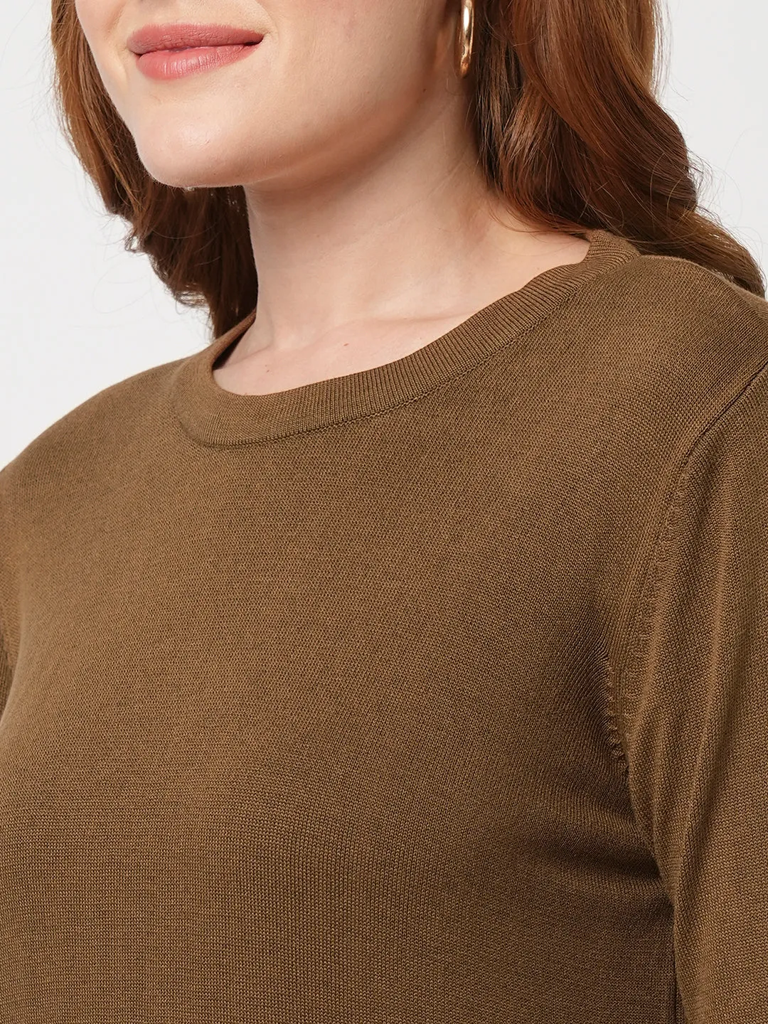 Women Slim Fit Sepia Regular T-Shirt