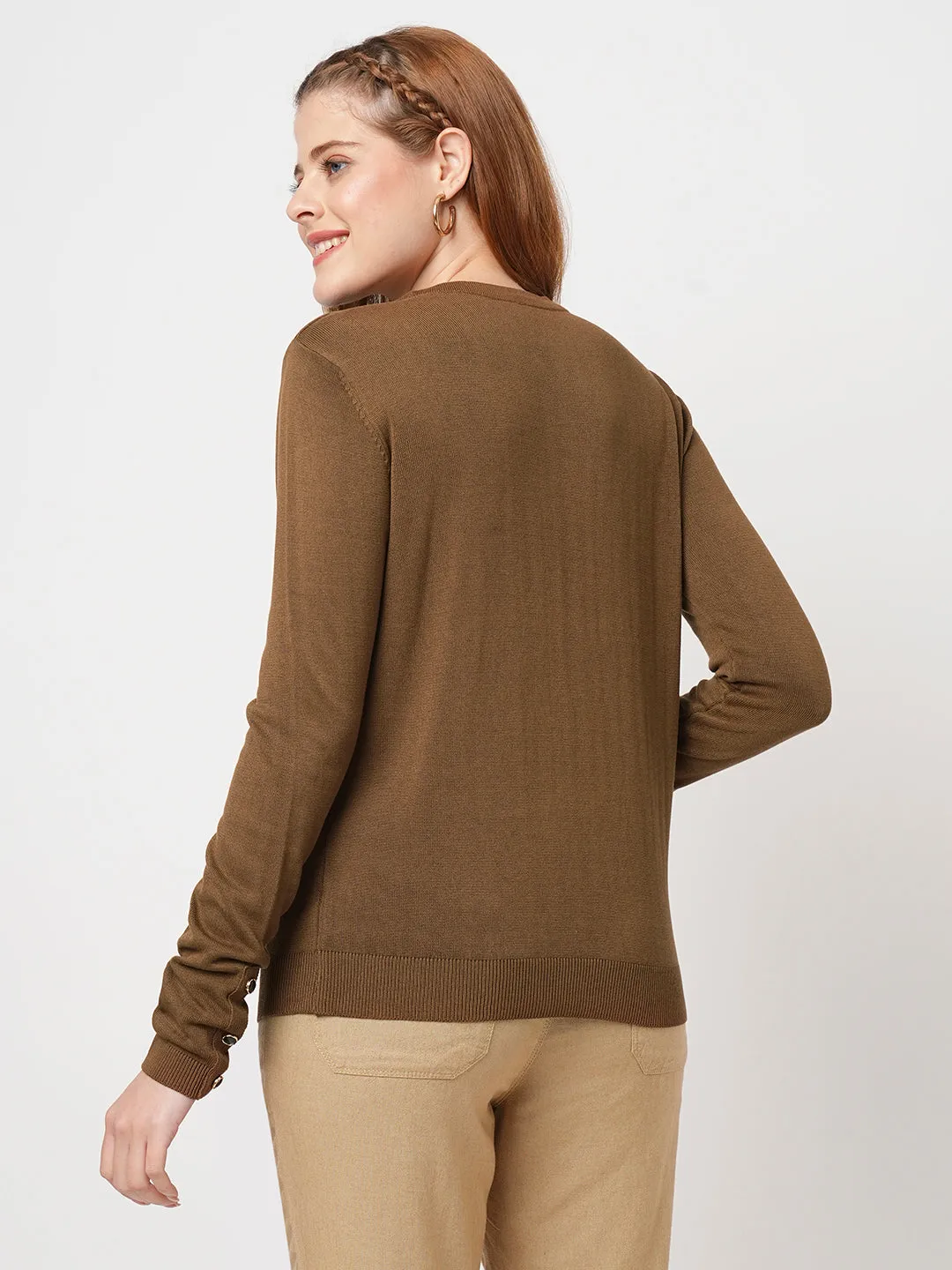 Women Slim Fit Sepia Regular T-Shirt