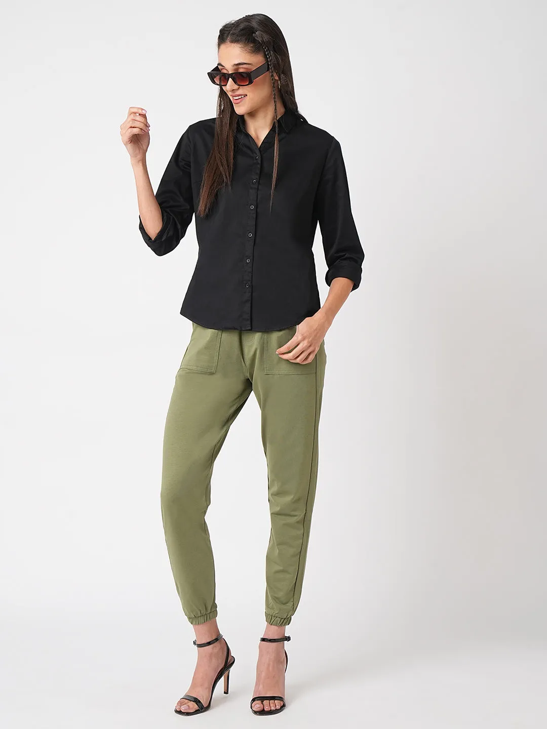 Women Solid Black Slim Fit Shirt