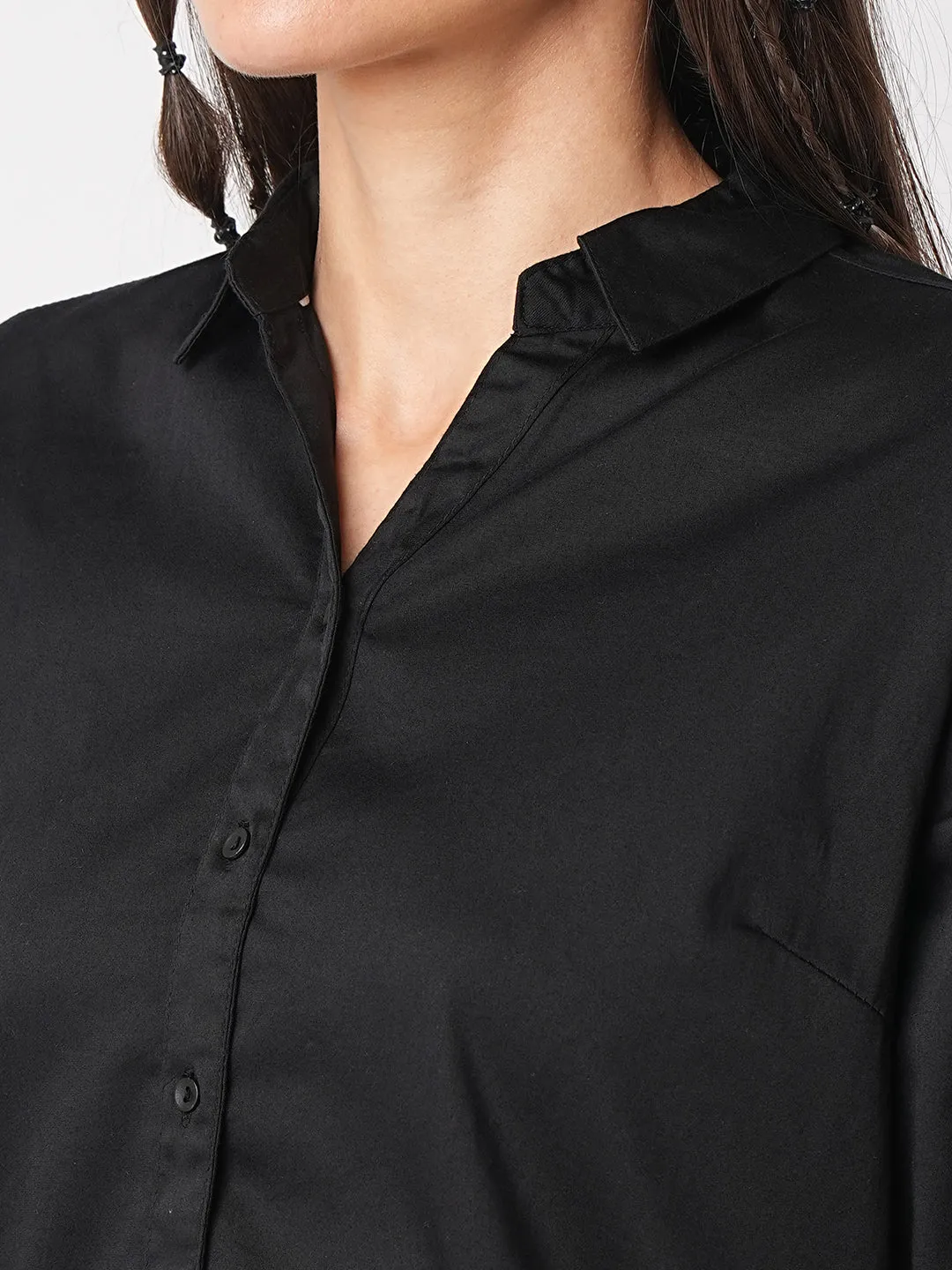 Women Solid Black Slim Fit Shirt
