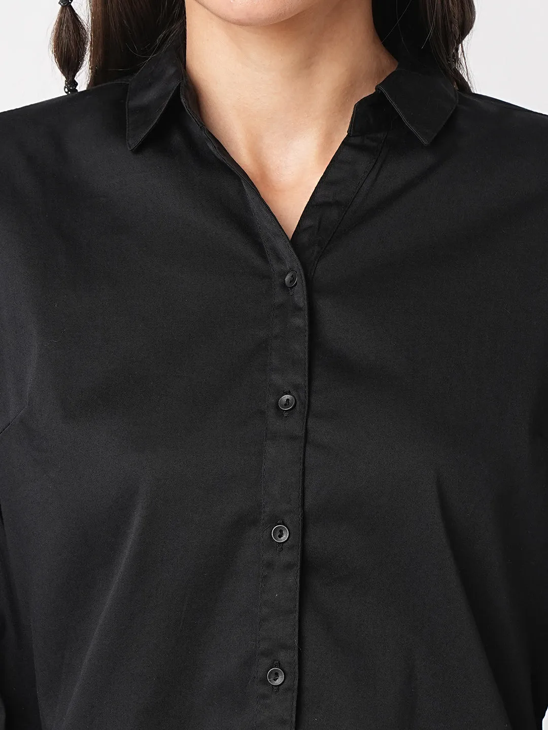 Women Solid Black Slim Fit Shirt