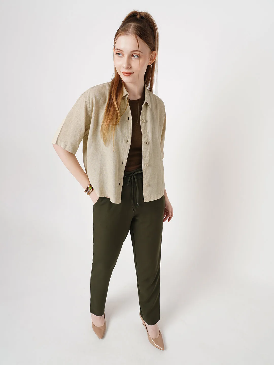 Women Solid Crop Shirt
