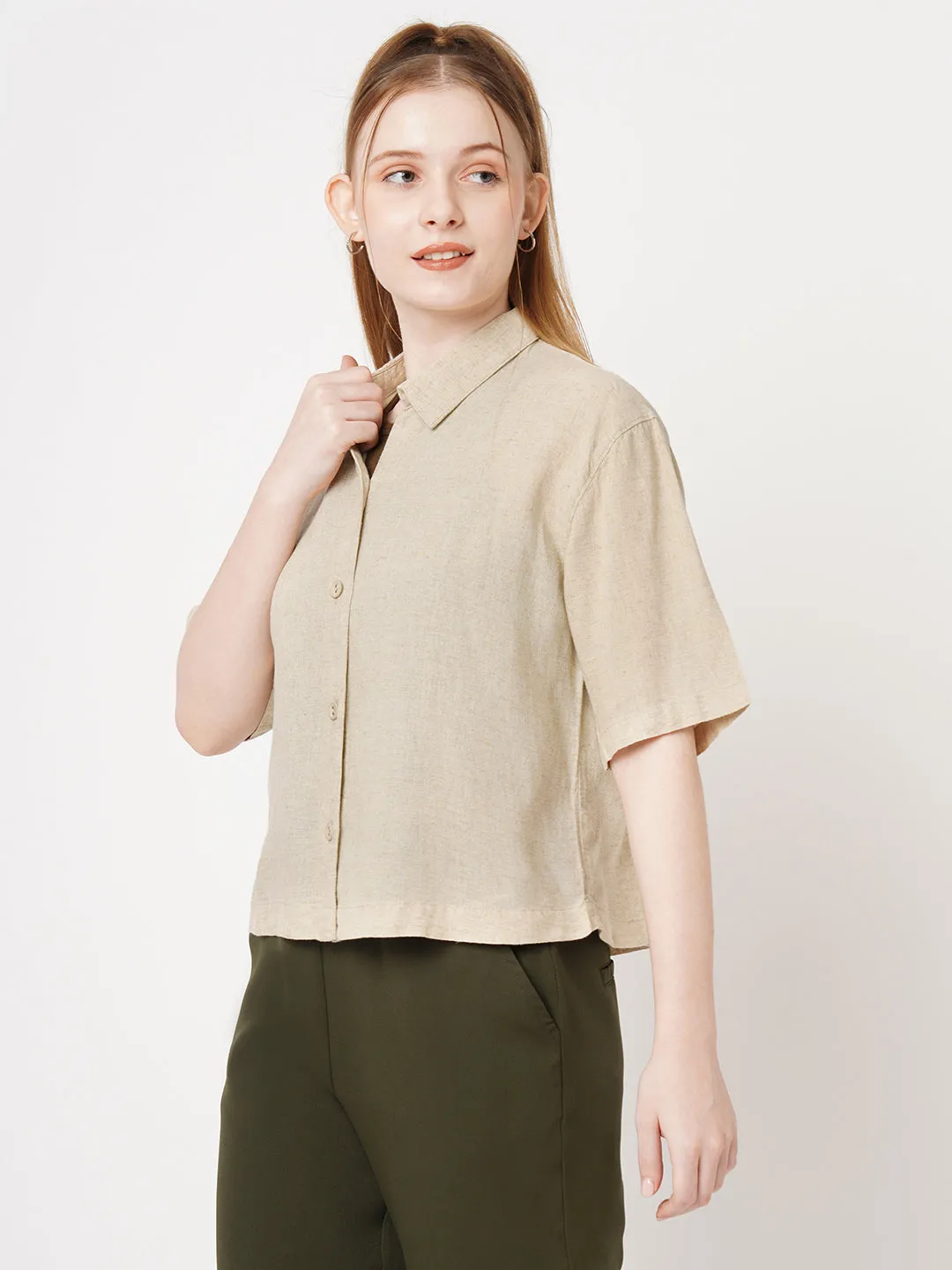 Women Solid Crop Shirt