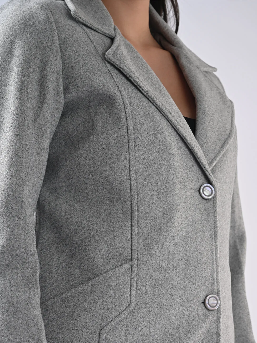 Women Solid Long Sleeves Grey Jacket