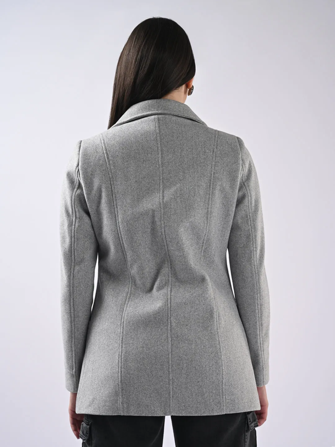 Women Solid Long Sleeves Grey Jacket