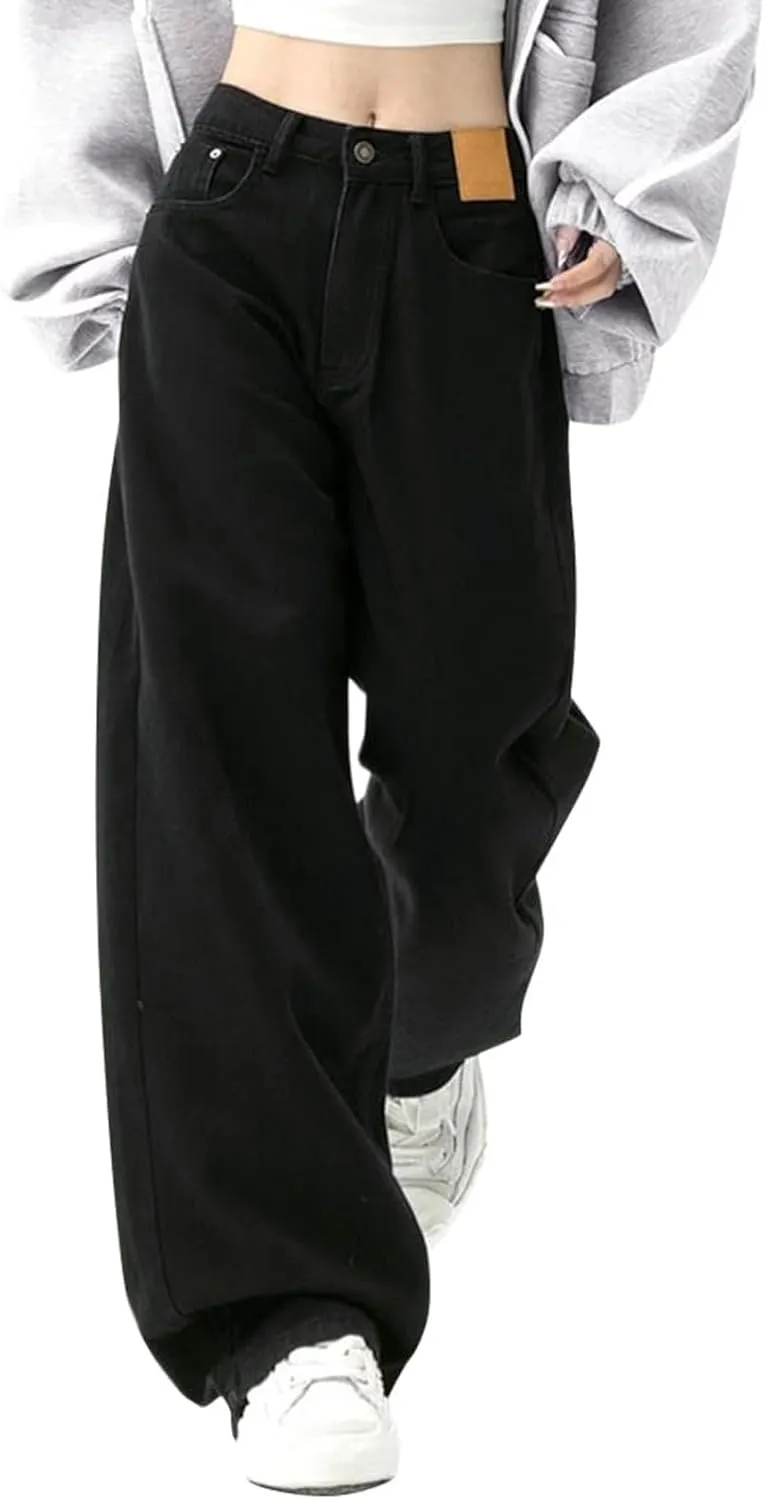 Women's Barrel Jeans Casual High Waisted Stretchy Wide Leg Pants Baggy Denim Pants