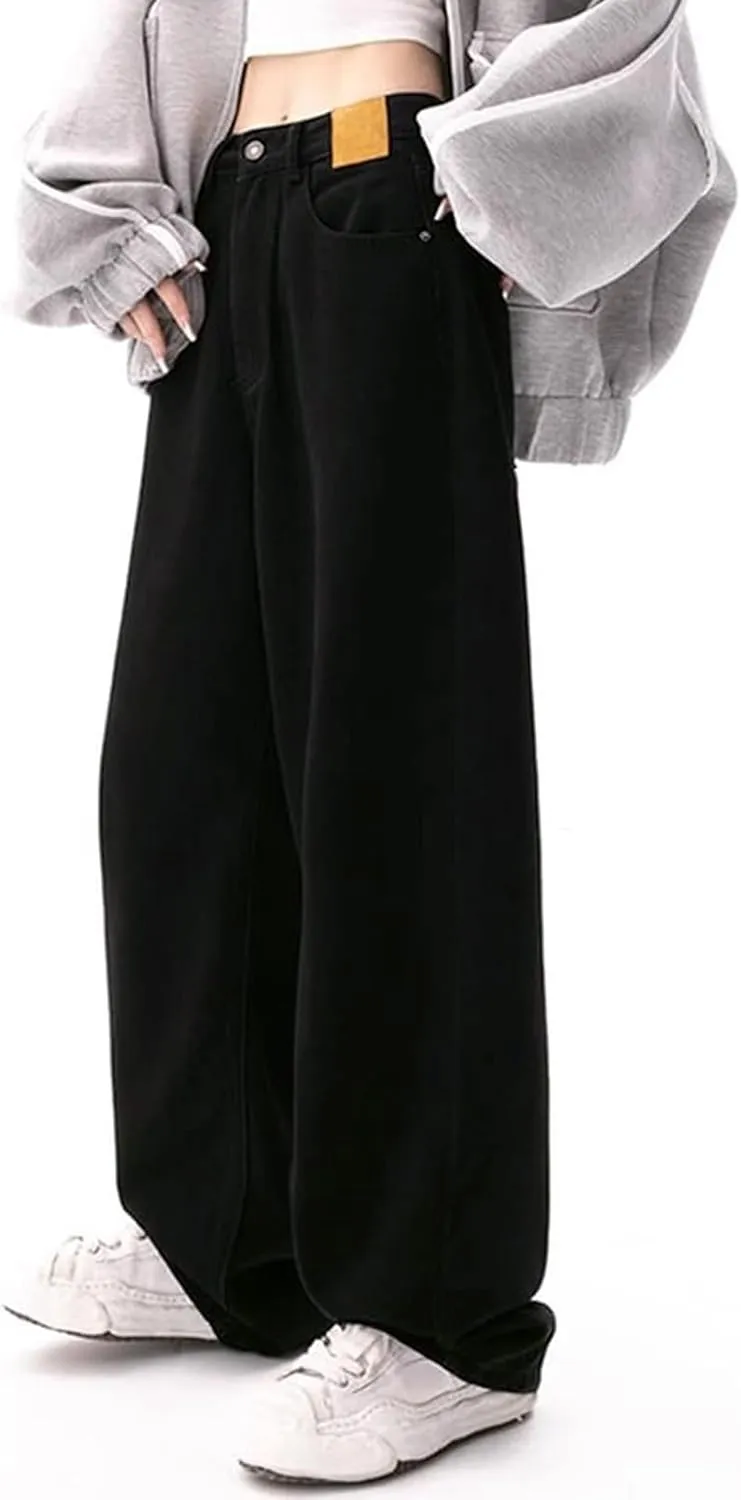Women's Barrel Jeans Casual High Waisted Stretchy Wide Leg Pants Baggy Denim Pants