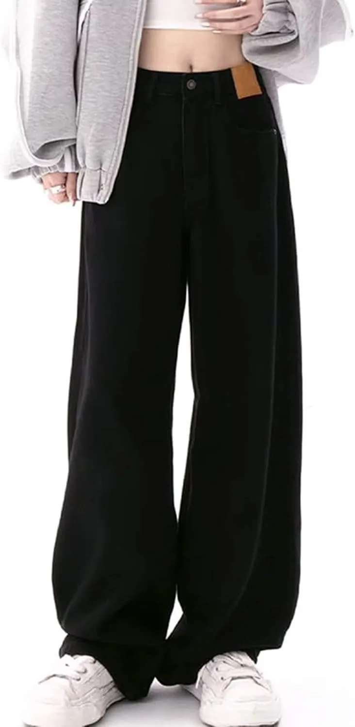 Women's Barrel Jeans Casual High Waisted Stretchy Wide Leg Pants Baggy Denim Pants