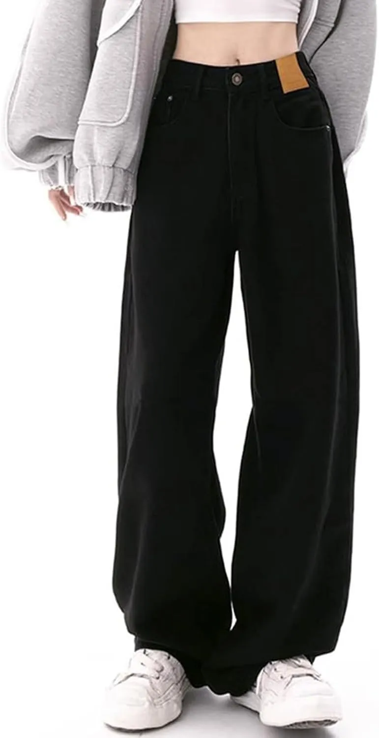 Women's Barrel Jeans Casual High Waisted Stretchy Wide Leg Pants Baggy Denim Pants