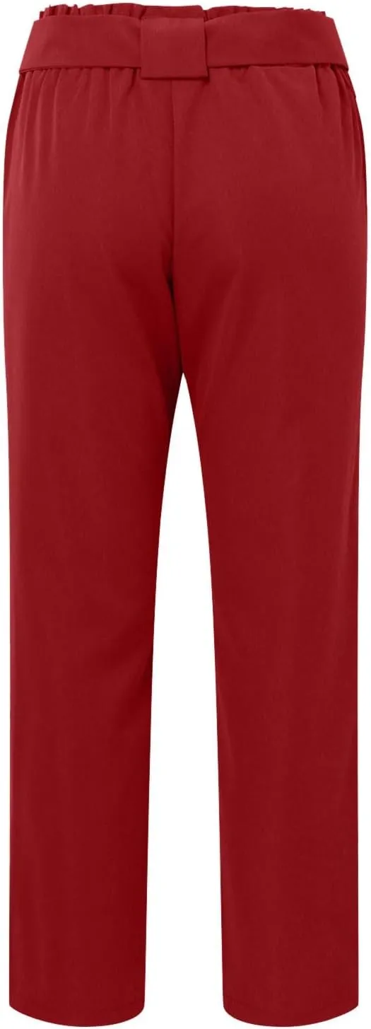Women's Casual High Waist Pencil Pants Bow-Knot Cropped Paper Bag Trouser Elastic Waist Slim Suit Pants with Pockets