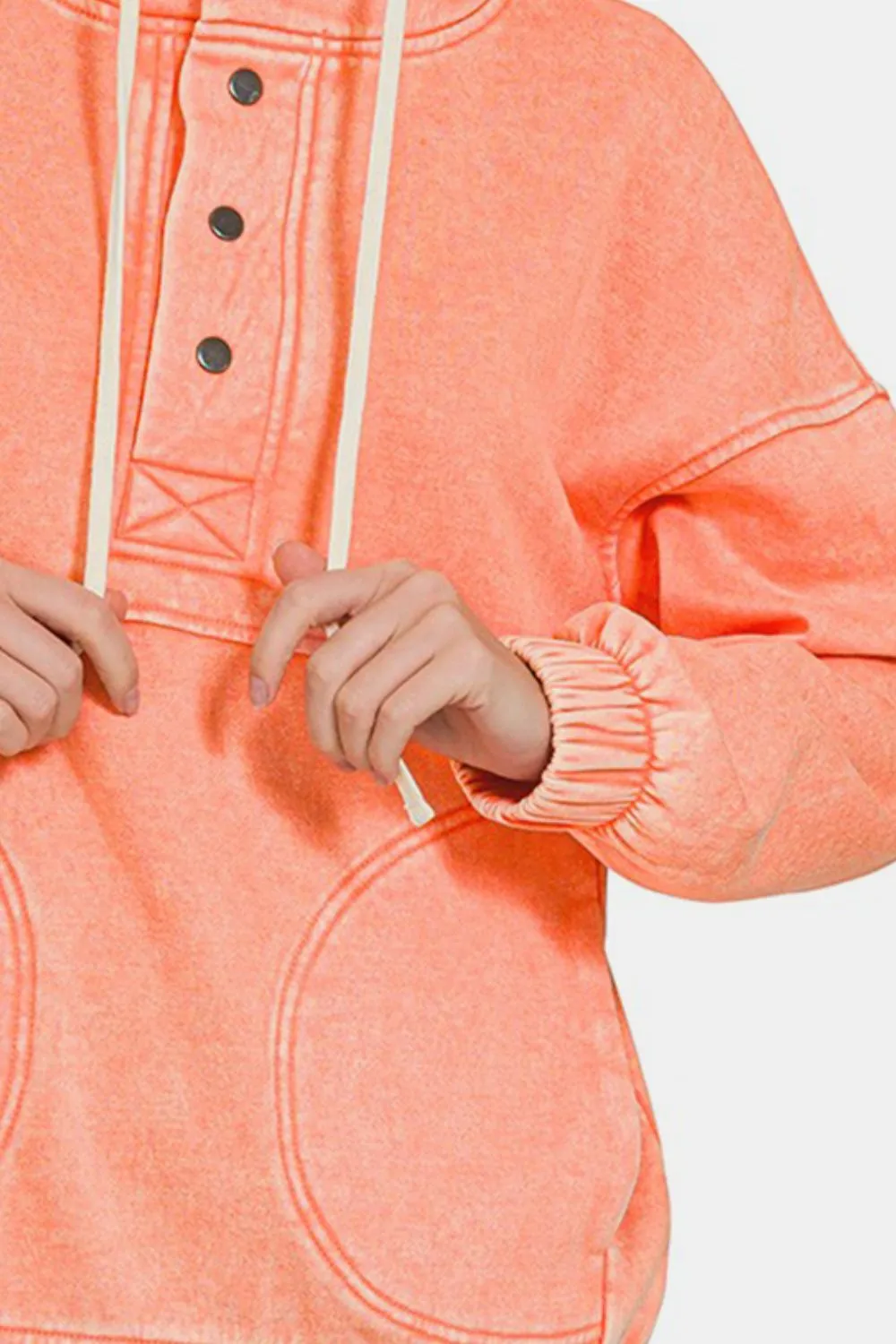 Women's Cozy Drawstring Hoodie with Half Snap Closure