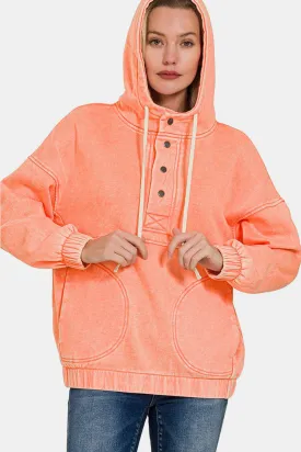 Women's Cozy Drawstring Hoodie with Half Snap Closure